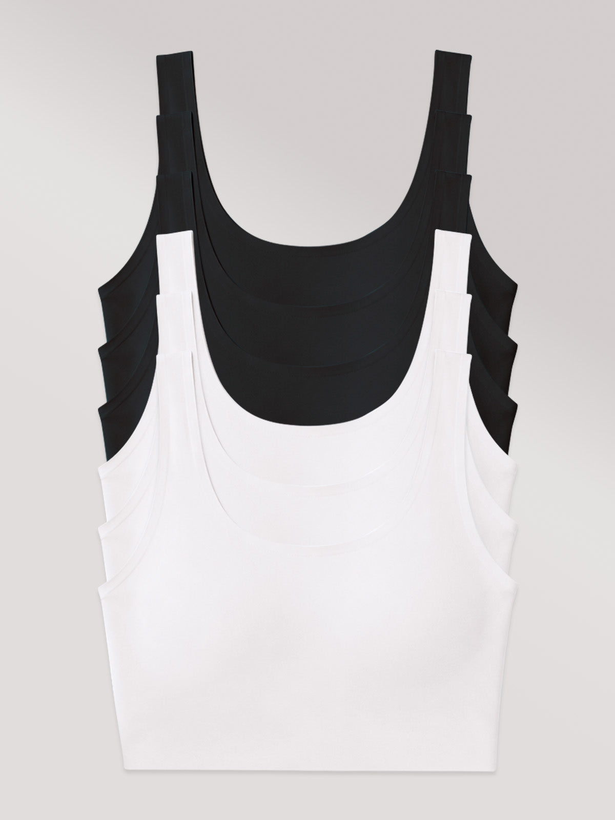 Kit com 6 Sutiãs Regata Invisível Sem Costura com Bojo Removível (3 Preto e 3 Branco)