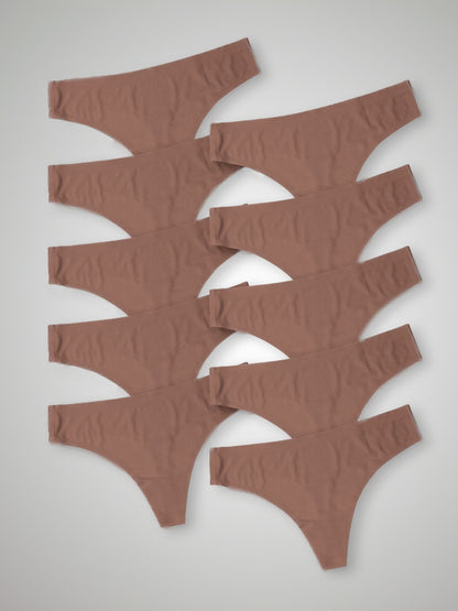 Kit com 10 Calcinhas Fio Dental Sem Costura Segunda Pele Marrom Cacau - R$18,99 cada