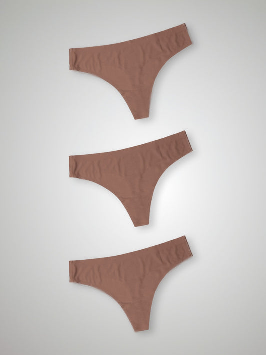 Kit com 3 Calcinhas Fio Dental Sem Costura Segunda Pele Marrom Cacau - R$26,96 cada