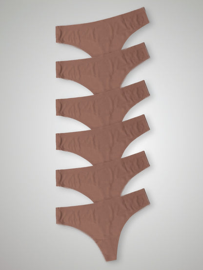 Kit com 6 Calcinhas Fio Dental Sem Costura Segunda Pele Marrom Cacau - R$20,82 cada