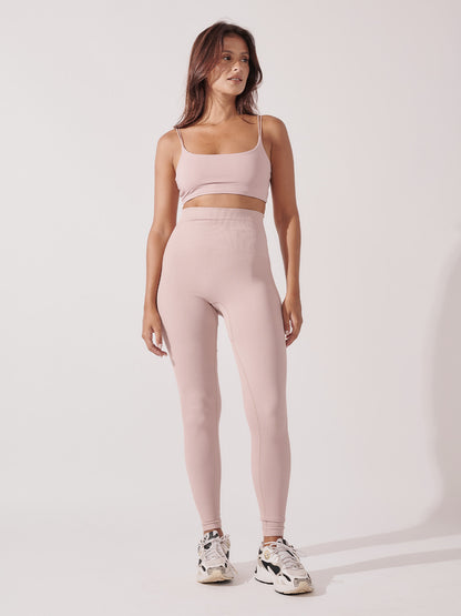 Conjunto Top Alça Dupla + Legging Cintura Alta Canelado Rose