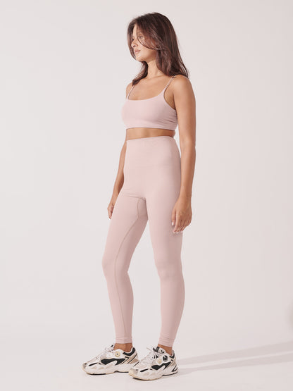 Conjunto Top Alça Dupla + Legging Cintura Alta Canelado Rose
