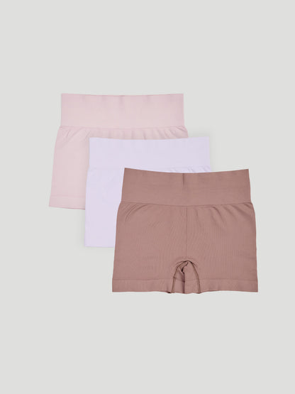 Kit com 3 Calcinhas Boxer Modeladora Sem Costura Premium (1 Branco, 1 Rose e 1 Marrom Cacau)