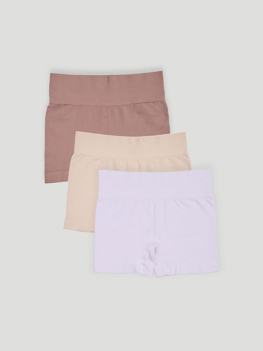 Kit com 3 Calcinhas Boxer Modeladora Sem Costura Premium (1 Branco, 1 Bege e 1 Marrom Cacau)
