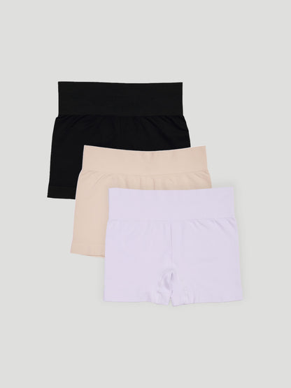 Kit com 3 Calcinhas Boxer Modeladora Sem Costura Premium (1 Branco, 1 Preto e 1 Bege)