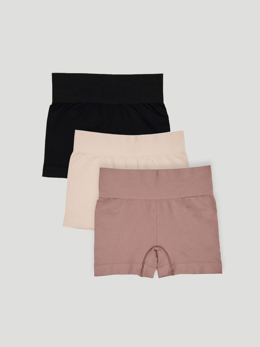 Kit com 3 Calcinhas Boxer Modeladora Sem Costura Premium (1 Preto, 1 Bege e 1 Marrom Cacau)