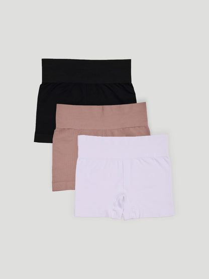 Kit com 3 Calcinhas Boxer Modeladora Sem Costura Premium (1 Branco, 1 Preto e 1 Marrom Cacau)