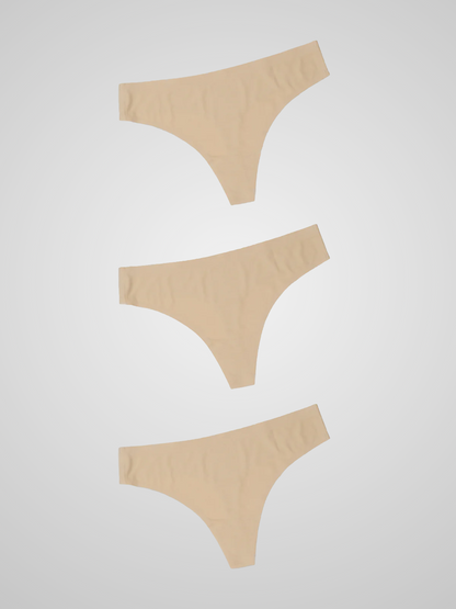 Kit com 3 Calcinhas Fio Dental Sem Costura Segunda Pele Bege - R$23,30 cada