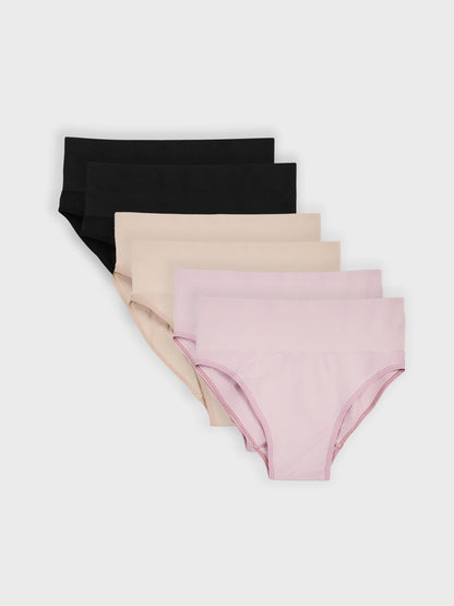 Kit com 6 Calcinhas Caleçon Redutora Sem Costura Premium (2 Bege, 2 Rose e 2 Preto)