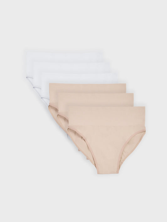 Kit com 6 Calcinhas Caleçon Redutora Sem Costura Premium (3 Branco e 3 Bege)