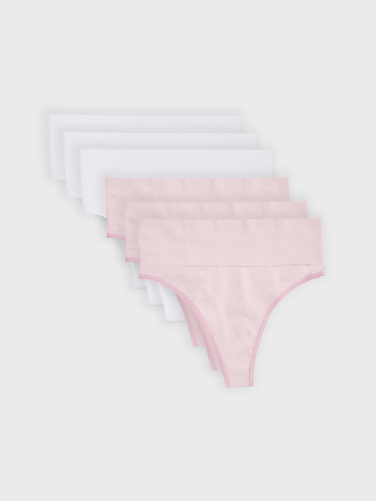 Kit com 6 Calcinhas Fio Dental Redutora Canelado Sem Costura Premium (3 Branco e 3 Rose)