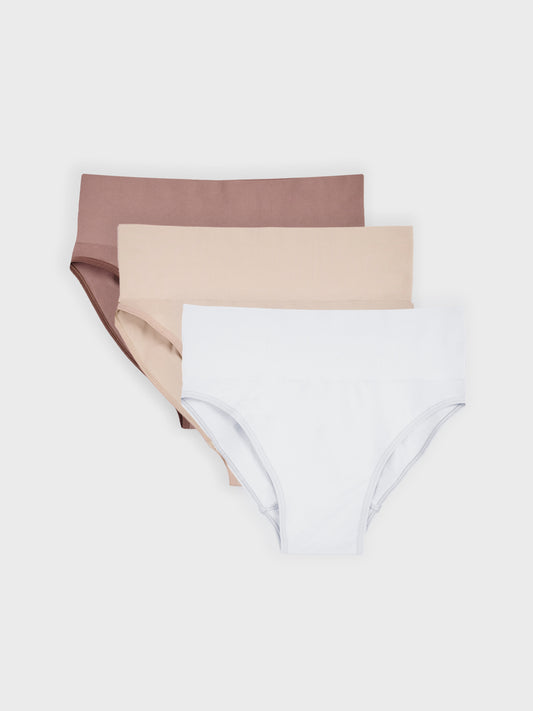 Kit com 3 Calcinhas Caleçon Redutora Sem Costura Premium (1 Branco, 1 Bege e 1 Marrom Cacau)