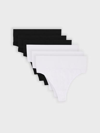 Kit com 6 Calcinhas Fio Dental Redutora Canelado Sem Costura Premium (3 Pretos e 3 Brancos)