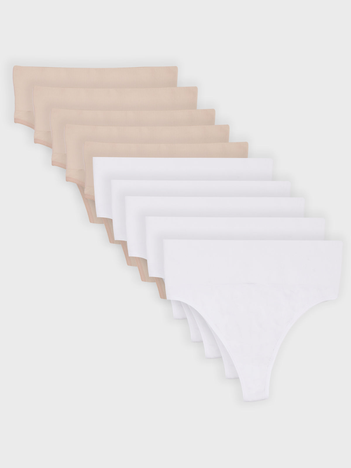 Kit com 10 Calcinhas Fio Dental Redutora Canelado Sem Costura Premium (5 Branco e 5 Bege)