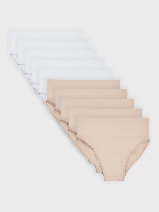Kit com 10 Calcinhas Caleçon Redutora Sem Costura Premium (5 Branco e 5 Bege)