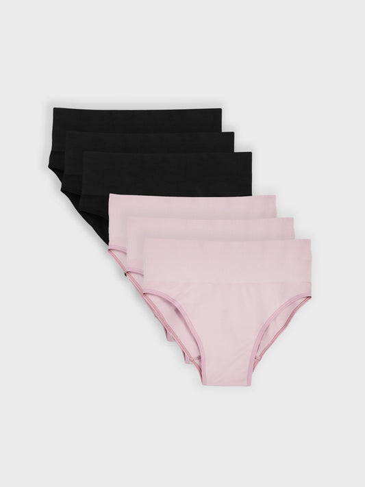 Kit com 6 Calcinhas Caleçon Redutora Sem Costura Premium (3 Preto e 3 Rose)