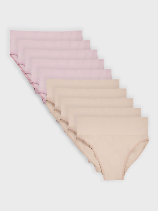 Kit com 10 Calcinhas Caleçon Redutora Sem Costura Premium (5 Bege e 5 Rose)