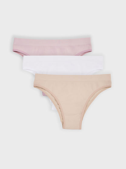 Kit com 3 Calcinhas Biquíni Canelado Sem Costura Premium (1 Branco, 1 Bege e 1 Rose)