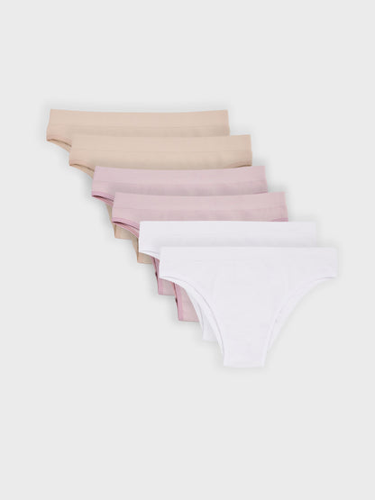 Kit com 6 Calcinhas Biquíni Canelado Sem Costura Premium (2 Bege, 2 Rose e 2 Branco)
