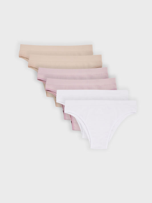 Kit com 6 Calcinhas Biquíni Canelado Sem Costura Premium (2 Bege, 2 Rose e 2 Branco)