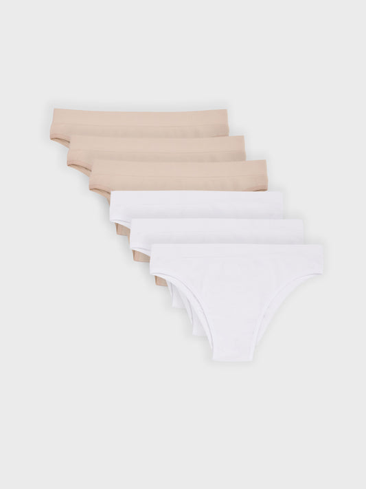 Kit com 6 Calcinhas Biquíni Canelado Sem Costura Premium (3 Branco e 3 Bege)