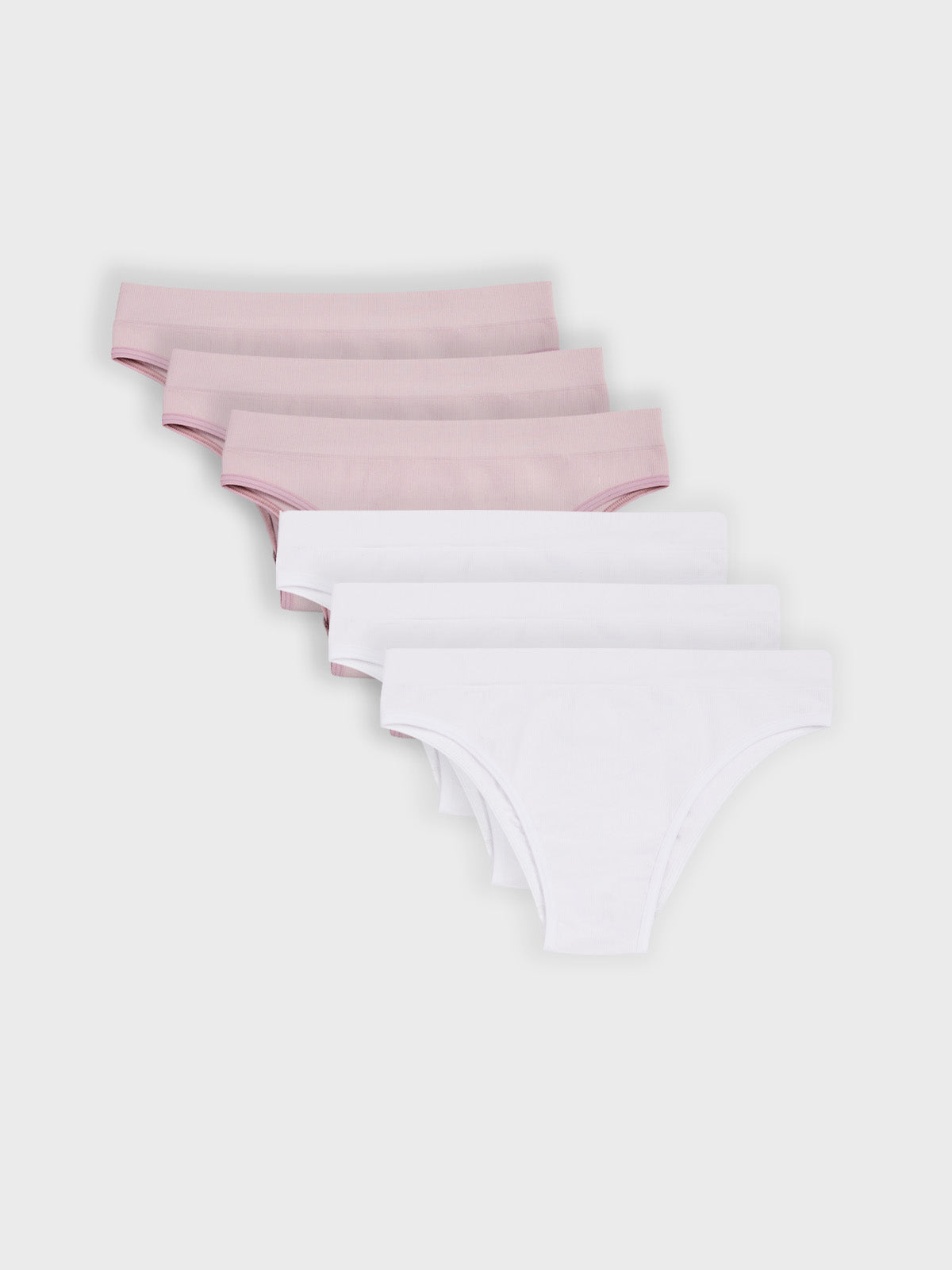 Kit com 6 Calcinhas Biquíni Canelado Sem Costura Premium (3 Branco e 3 Rose)