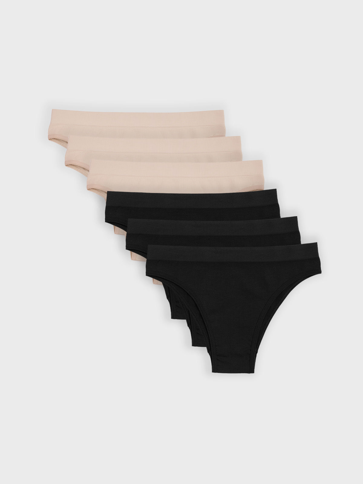 Kit com 6 Calcinhas Biquíni Canelado Sem Costura Premium (3 Preto e 3 Bege)
