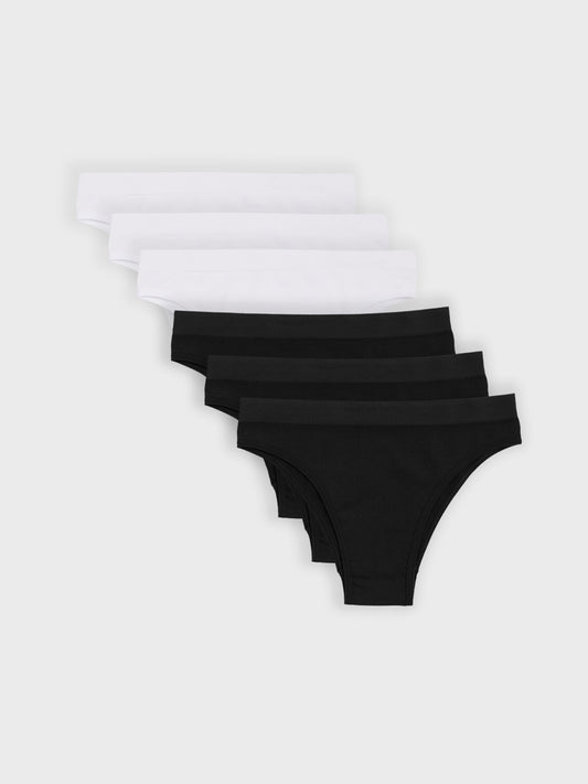 Kit com 6 Calcinhas Biquíni Canelado Sem Costura Premium (3 Preto e 3 Branco)