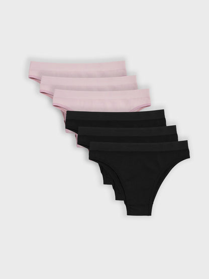 Kit com 6 Calcinhas Biquíni Canelado Sem Costura Premium (3 Preto e 3 Rose)