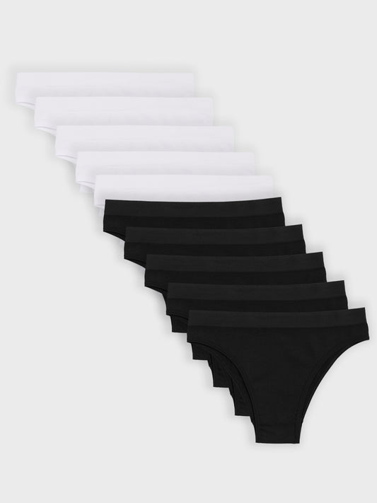 Kit com 10 Calcinhas Biquíni Canelado Sem Costura Premium (5 Branco e 5 Preto)