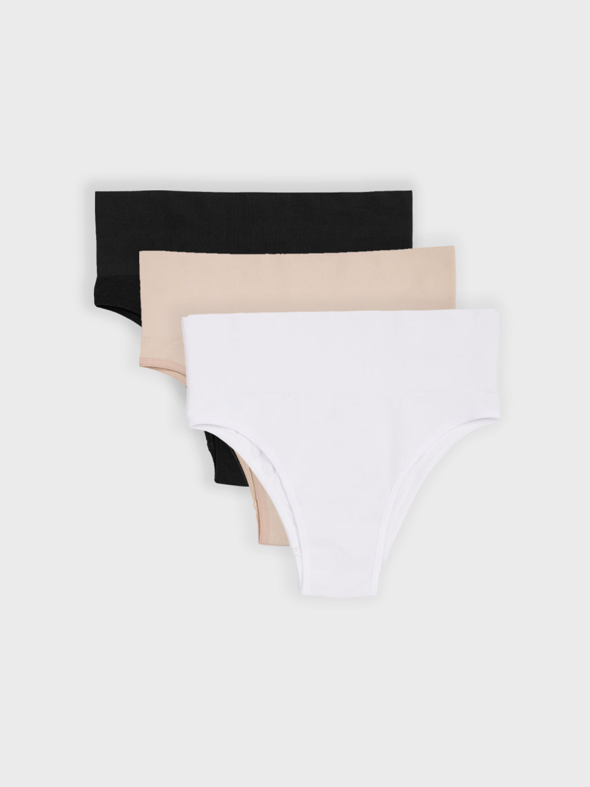Kit com 3 Calcinhas Biquíni Redutora Canelado Sem Costura Premium (1 Branco, 1 Preto e 1 Bege)