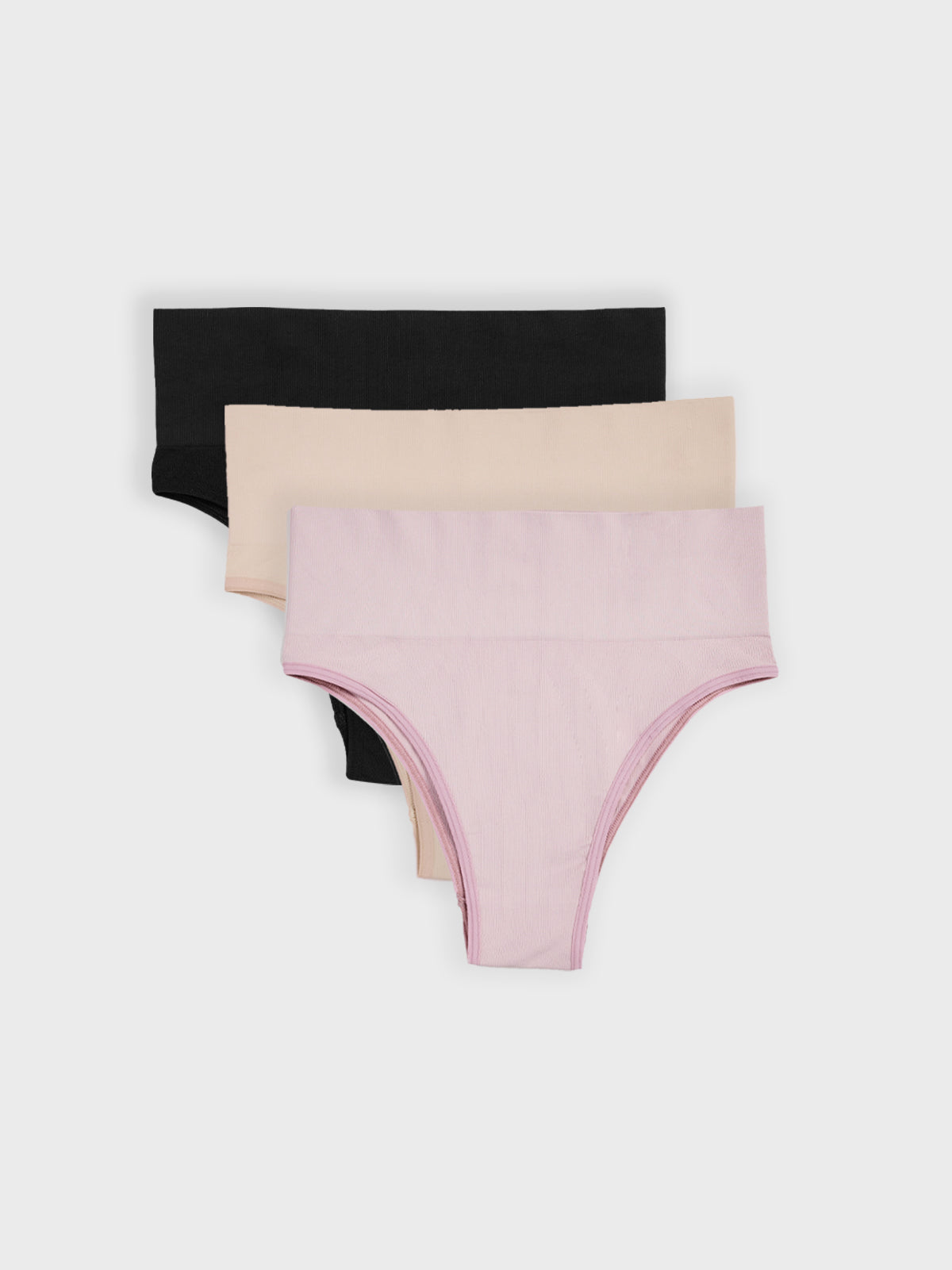 Kit com 3 Calcinhas Biquíni Redutora Canelado Sem Costura Premium (1 Preto, 1 Bege e 1 Rose)
