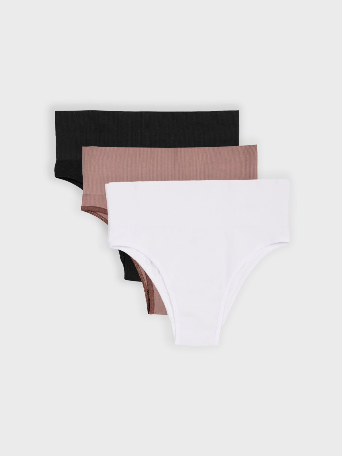 Kit com 3 Calcinhas Biquíni Redutora Canelado Sem Costura Premium (1 Branco, 1 Preto e 1 Marrom Cacau)