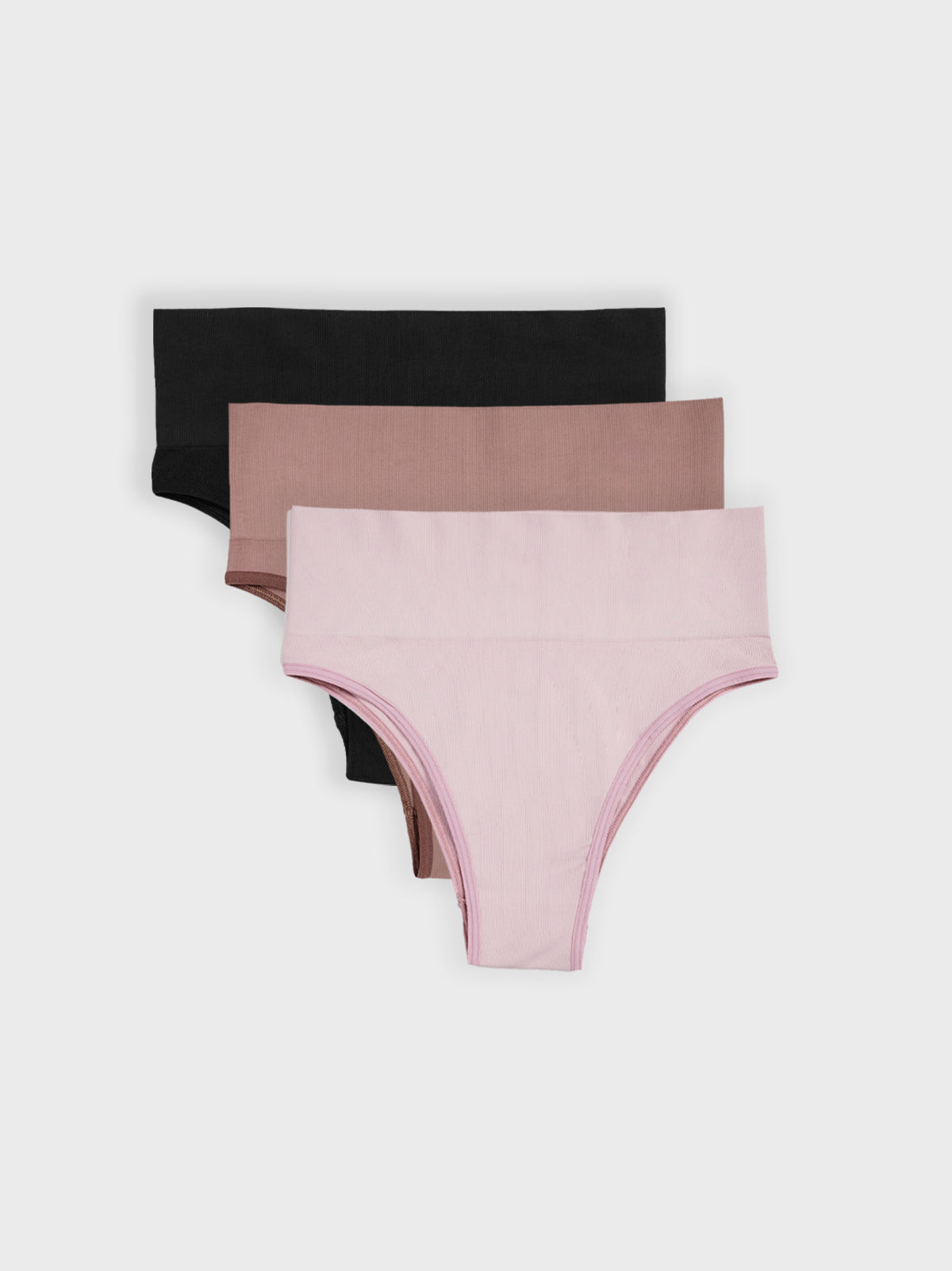 Kit com 3 Calcinhas Biquíni Redutora Canelado Sem Costura Premium (1 Preto, 1 Rose e 1 Marrom Cacau)