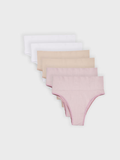 Kit com 6 Calcinhas Biquíni Redutora Canelado Sem Costura Premium (2 Bege, 2 Rose e 2 Branco)