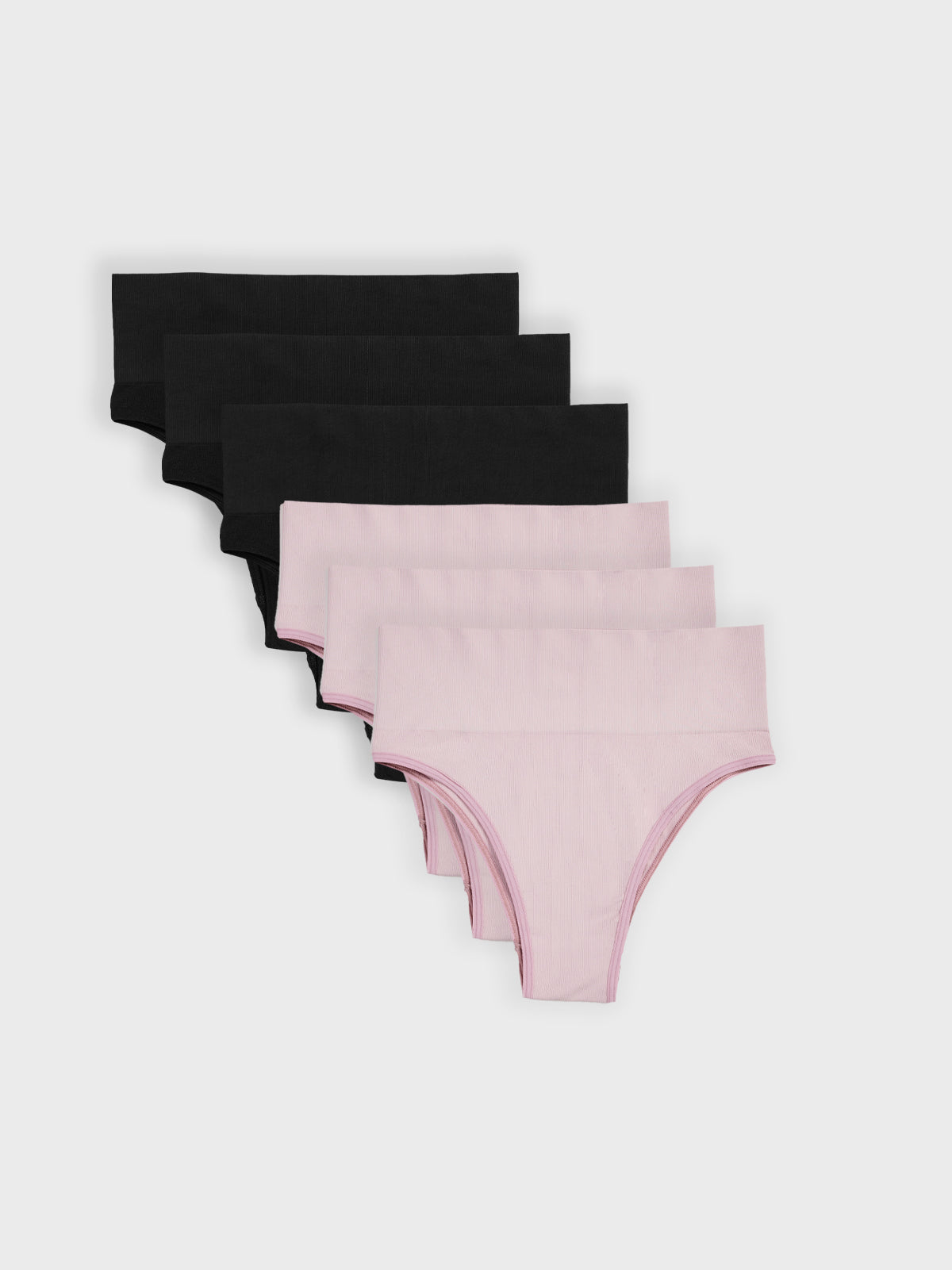 Kit com 6 Calcinhas Biquíni Redutora Canelado Sem Costura Premium (3 Preto e 3 Rose)