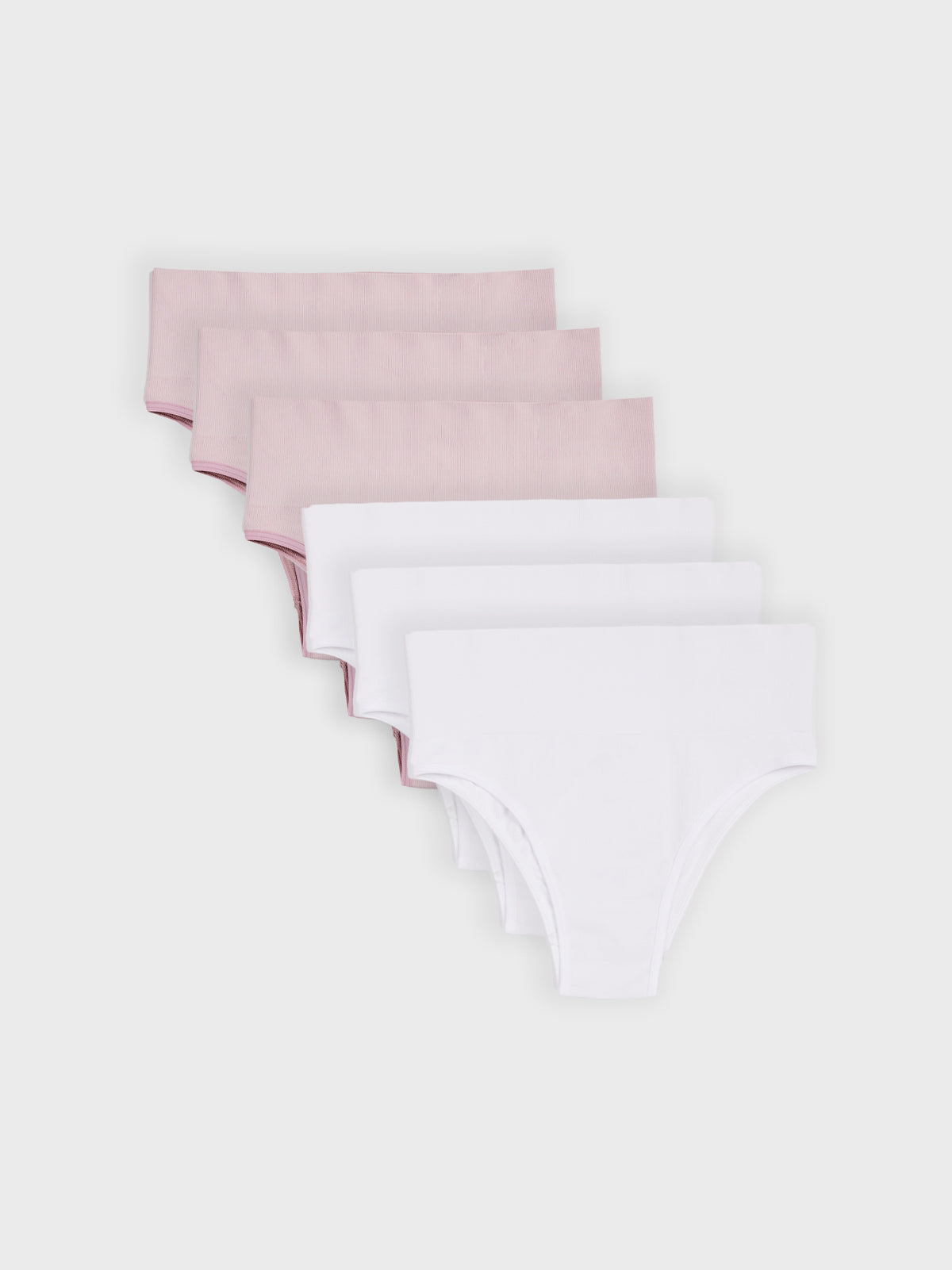 Kit com 6 Calcinhas Biquíni Redutora Canelado Sem Costura Premium (3 Branco e 3 Rose)