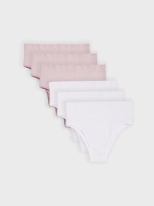 Kit com 6 Calcinhas Biquíni Redutora Canelado Sem Costura Premium (3 Branco e 3 Rose)