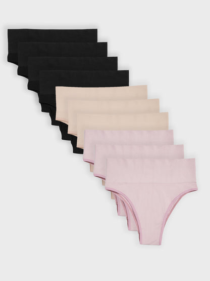 Kit com 10 Calcinhas Biquíni Redutora Canelado Sem Costura Premium (4 Preto, 3 Bege e 3 Rose)