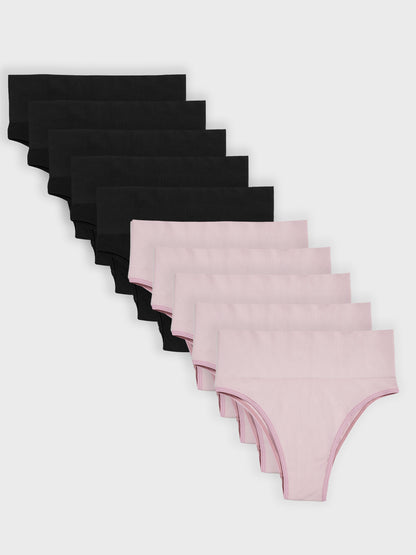 Kit com 10 Calcinhas Biquíni Redutora Canelado Sem Costura Premium (5 Preto e 5 Rose)