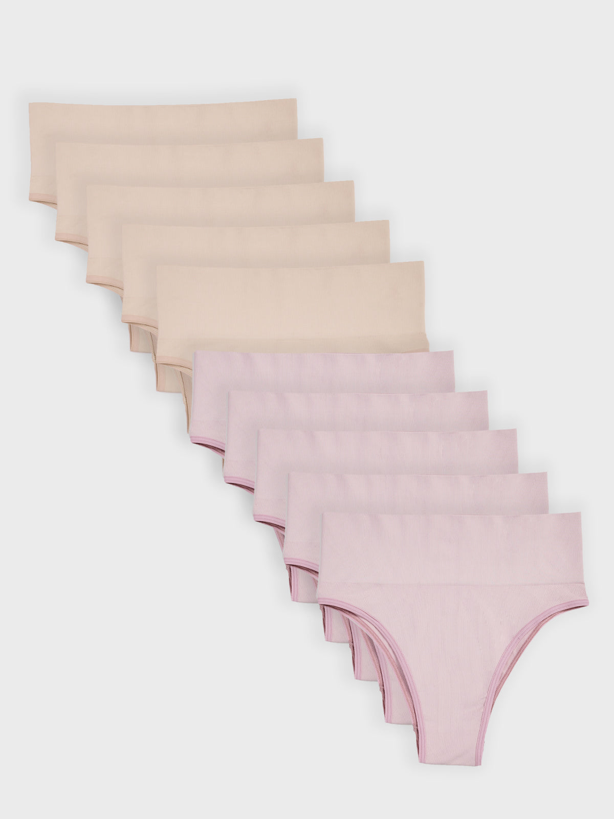 Kit com 10 Calcinhas Biquíni Redutora Canelado Sem Costura Premium (5 Bege e 5 Rose)