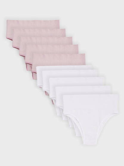 Kit com 10 Calcinhas Biquíni Redutora Canelado Sem Costura Premium (5 Branco e 5 Rose)