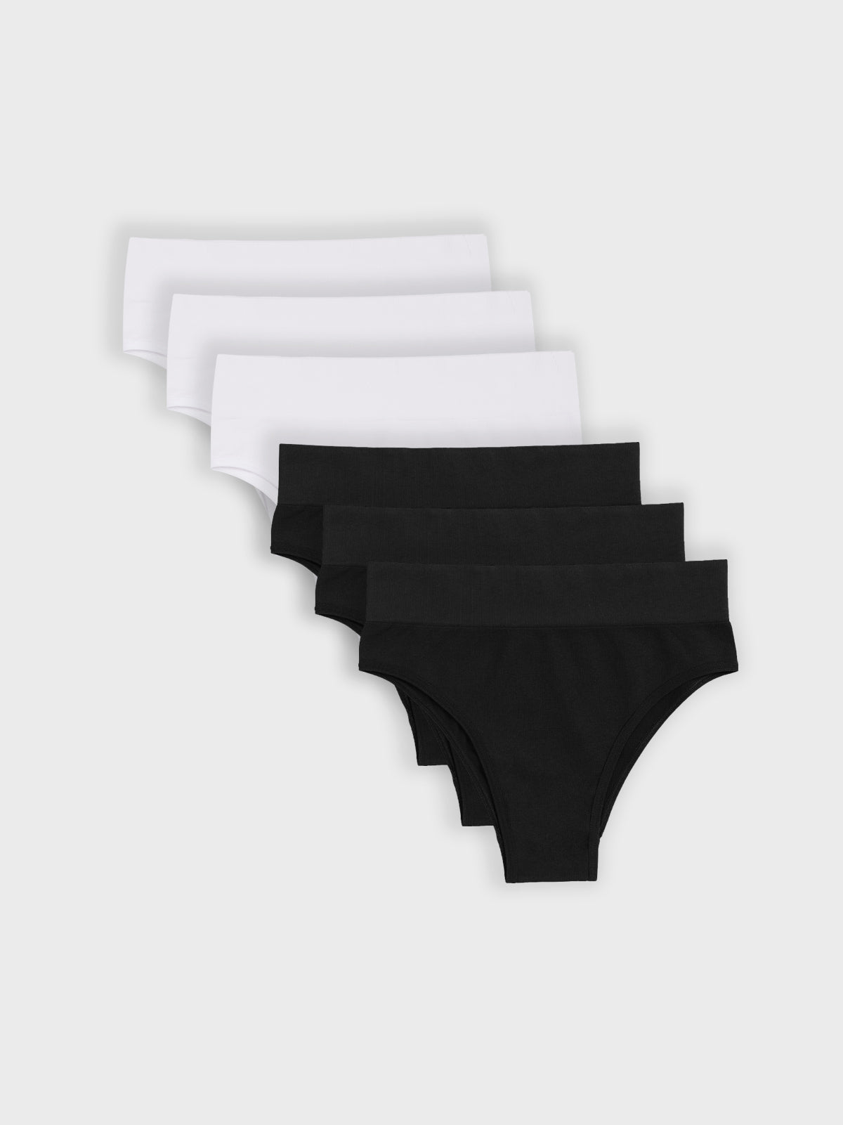 Kit com 6 Calcinhas Biquíni Cintura Alta Canelado Sem Costura Premium (3 Preto e 3 Branco)