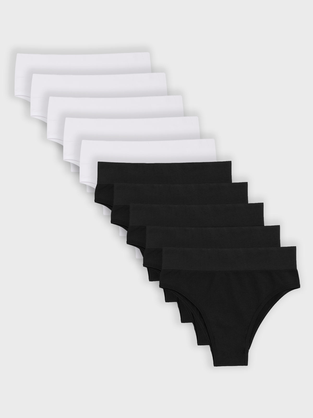 Kit com 10 Calcinhas Biquíni Cintura Alta Canelado Sem Costura Premium (5 Branco e 5 Preto)