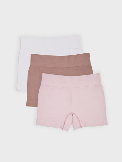 Kit com 3 Calcinhas Boxer Boyshort Sem Costura Premium (1 Branco, 1 Rose e 1 Marrom Cacau)