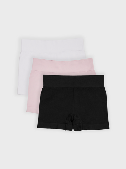 Kit com 3 Calcinhas Boxer Boyshort Sem Costura Premium (1 Branco, 1 Preto e 1 Rose)