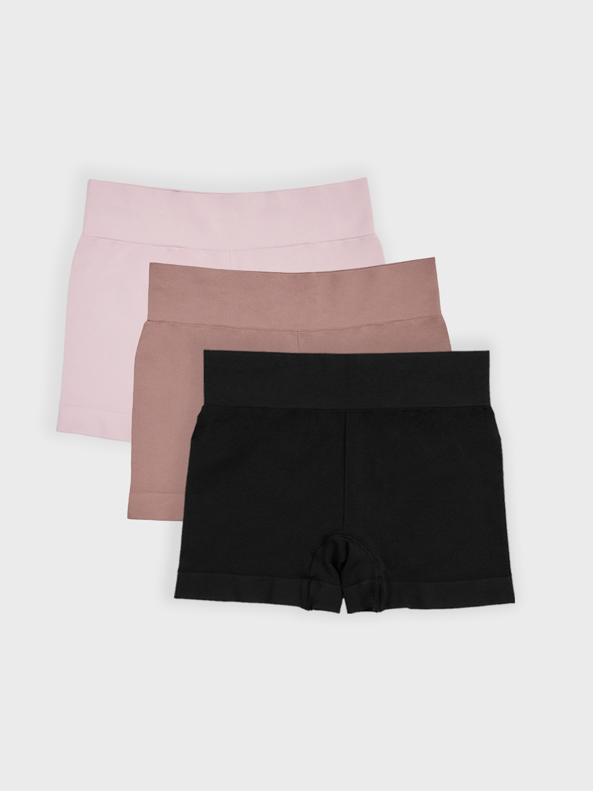 Kit com 3 Calcinhas Boxer Boyshort Sem Costura Premium (1 Preto, 1 Rose e 1 Marrom Cacau)