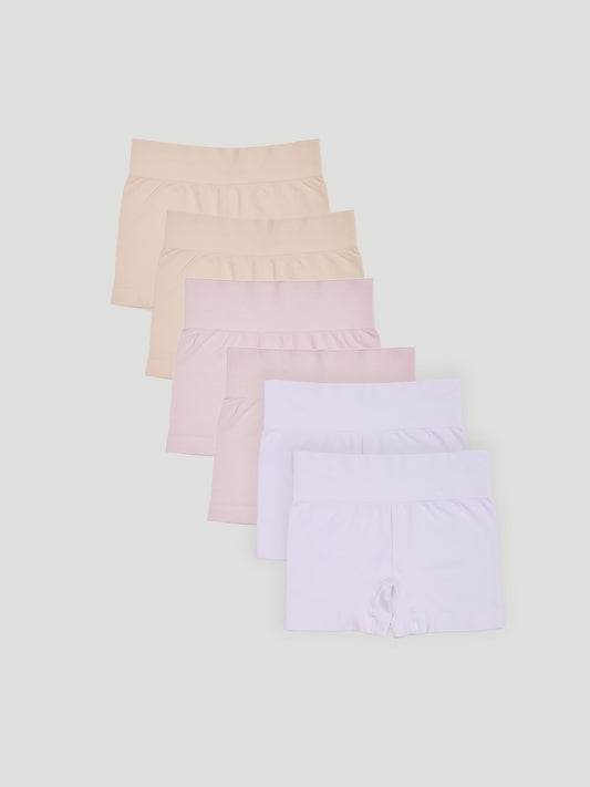 Kit com 6 Calcinhas Boxer Modeladora Sem Costura Premium (2 Bege, 2 Rose e 2 Branco)