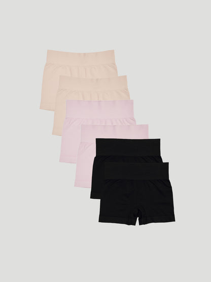 Kit com 6 Calcinhas Boxer Modeladora Sem Costura Premium (2 Bege, 2 Rose e 2 Preto)