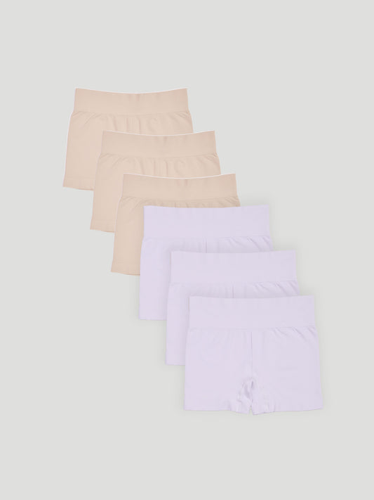 Kit com 6 Calcinhas Boxer Boyshort Sem Costura Premium (3 Branco e 3 Bege)